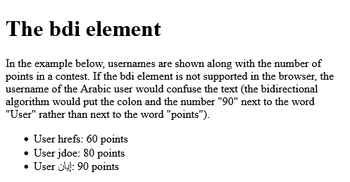 How to create HTML <bdi> Tag