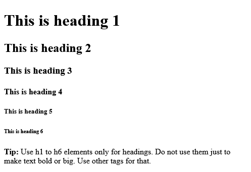 How to create HTML <h1> to <h6> Tags